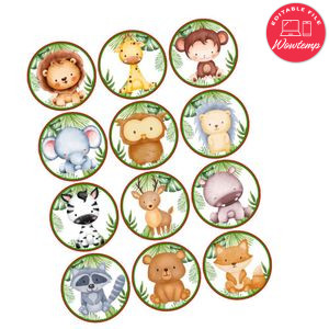 Jungle Safari Cupcake Toppers Template Printable Instant Download