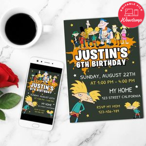 Hey Arnold Mobile Invite Customizable Template Instant Download