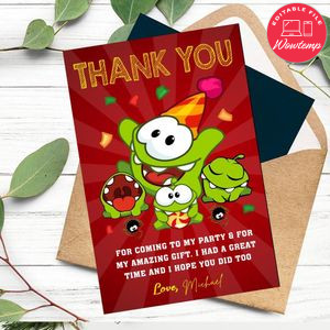 Om Nom Thank You Card Customizable Template To Print At Home Instant Download