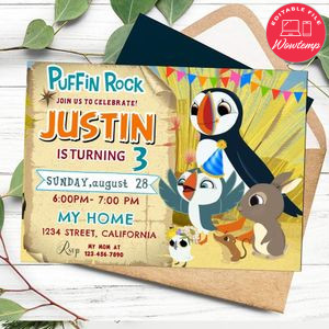 Puffin Rock Invitation Customizable Template to Print at Home Instant Download