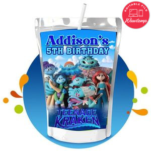 Teenage Kraken Capri Sun Birthday Labels Digital File Printable Instant Download