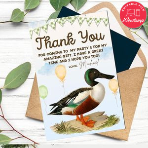 One Lucky Duck Thank You Card Customizable Template To Print At Home Instant Download