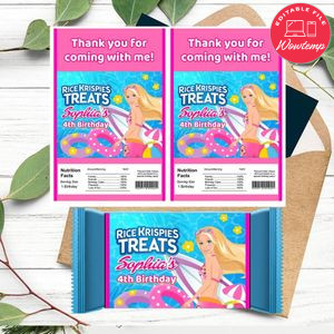 Barbie Pool Party Rice Krispies Treats Template Printable Instant Download