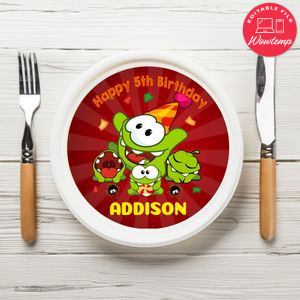 Om Nom Birthday Plate Template Customizable To Print At Home Instant Download