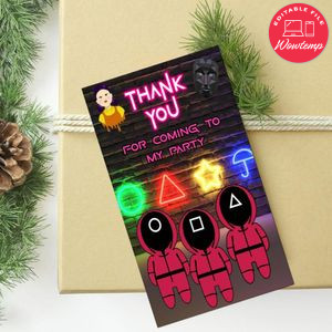 Squid Game Thank You Tag Customizable Template To Print At Home Instant Download