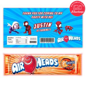 Spidey Airhead Candy Wrapper Template Printable Instant Download