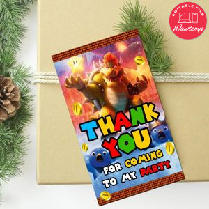 Bowser Thank You Tag Customizable Template To Print At Home Instant Download