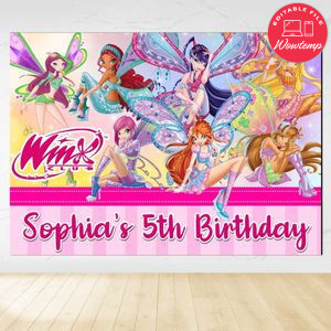 Winx Believix Birthday Backdrop Digital File Template Instant Download
