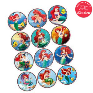 Little Mermaid Cupcake Toppers Template Printable Instant Download