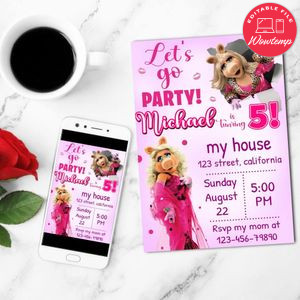 Muppets Miss Piggy Mobile Invite Customizable Template Instant Download