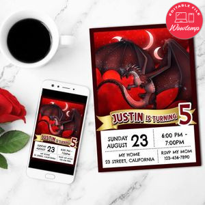 Wings of Fire Darkstalker Invitation Customizable Template to Print at Home Instant Download