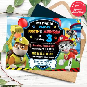 Rubble and Marshall Invitation Customizable Template to Print at Home Instant Download
