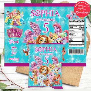 Princess palace pets Birthday Party Chip Bag Digital File Printable Instant Download