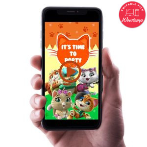 44 cats Birthday Video Invitation Digital Template Customizable Instant Download