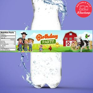 La granja de zenon Birthday Water Bottle Label Template to Print at Home Instant Download