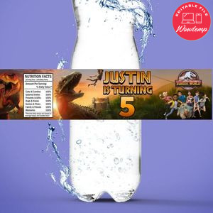 Jurassic World Camp Birthday Water Bottle Label Template to Print at Home Instant Download
