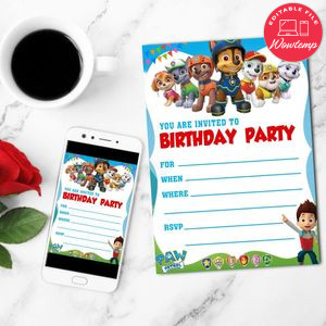 Paw Patrol Fill In Blank Mobile Invite Customizable Template Instant Download