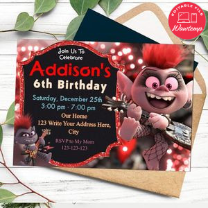 Trolls rock band Birthday Flyer Customizable Template to Print at Home Instant Download