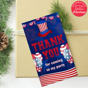 4th Of July Birthday Thank You Tag Customizable Template To Print At Home Instant Download