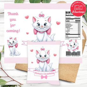 Marie Kitten Birthday Chip Bag Digital File Printable Instant Download
