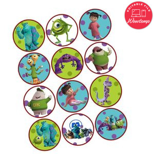 Monsters Inc Cupcake Toppers Template Printable Instant Download