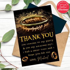 Lord Of The Rings Thank You Card Customizable Template To Print At Home Instant Download