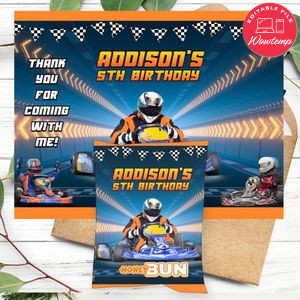 Karting Birthday Honey Buns Snack Bag Label Customizable Instant Download