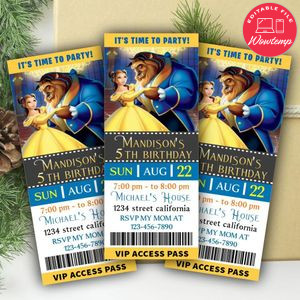 Beauty And The Beast Ticket Invitation Customizable Template Instant Download