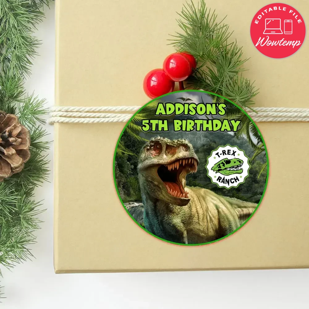 T-Rex Ranch Circle Sticker Template Customizable DIY | Wowtemp