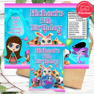 Littlest pet shop Birthday Chip Bag Digital File Printable Instant Download