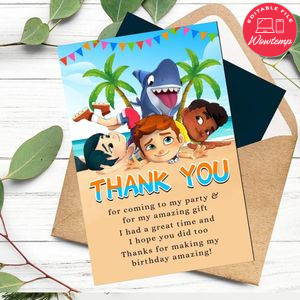 Sharkdog Thank you card Customizable Template to Print at Home Instant Download