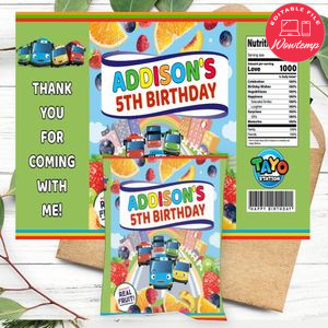 Tayo The Little Bus Birthday Party Fruit Snack Bag Digital File Printable Instant Download