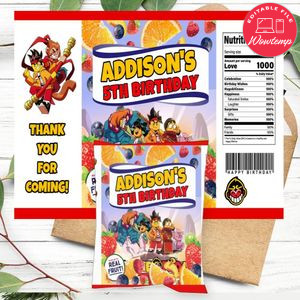 Monkie Kid Birthday Party Fruit Snack Bag Digital File Printable Instant Download