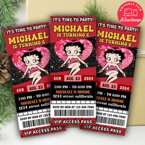 Betty Boop Ticket Invitation Customizable Template Instant Download