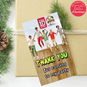 One Direction Thank You Tag Customizable Template To Print At Home Instant Download