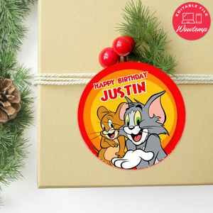 Tom And Jerry Circle Sticker Template Customizable to Print at Home Instant Download