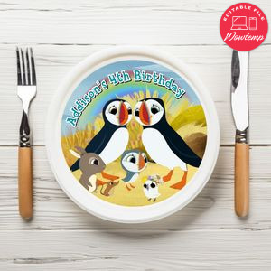 Puffin Rock Birthday Plate Template Customizable To Print At Home Instant Download