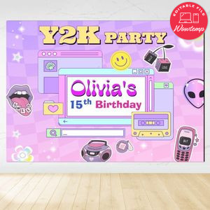 Y2k Party Birthday Backdrop Digital File Template Instant Download