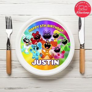 Smiling Critters Birthday Plate Template Customizable To Print At Home Instant Download