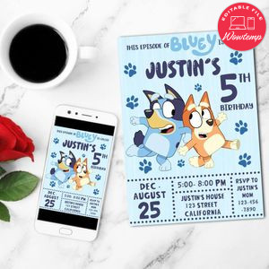 Bluey Customer Request Invitation Customizable Template to Print at Home Instant Download
