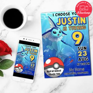 Vaporeon Mobile Invite Customizable Template Instant Download