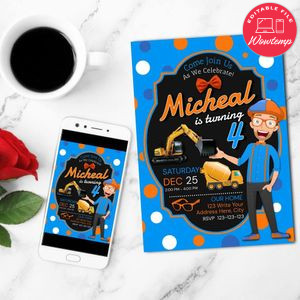 Blippi Mobile Invite Customizable Template Instant Download