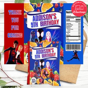 Spider-man: Across The Spider-verse Birthday Party Fruit Snack Bag Digital File Printable Instant Download