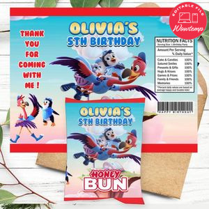 Tots Birthday Honey Buns Snack Bag Label Customizable Instant Download