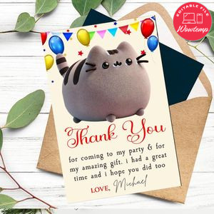 Pusheen Cat Thank You Card Customizable Template To Print At Home Instant Download