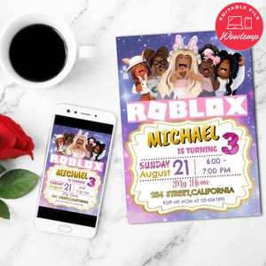 African Roblox Birthday Party, Roblox Girl, Roblox Birthday, Roblox Party Mobile Invite Customizable Template Instant Download