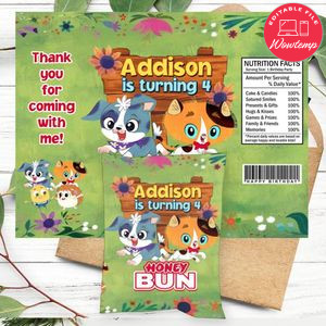 Rhyme Time Town Birthday Honey Buns Snack Bag Label Customizable Instant Download