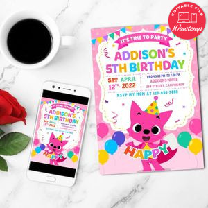Pinkfong Mobile Invite Customizable Template Instant Download