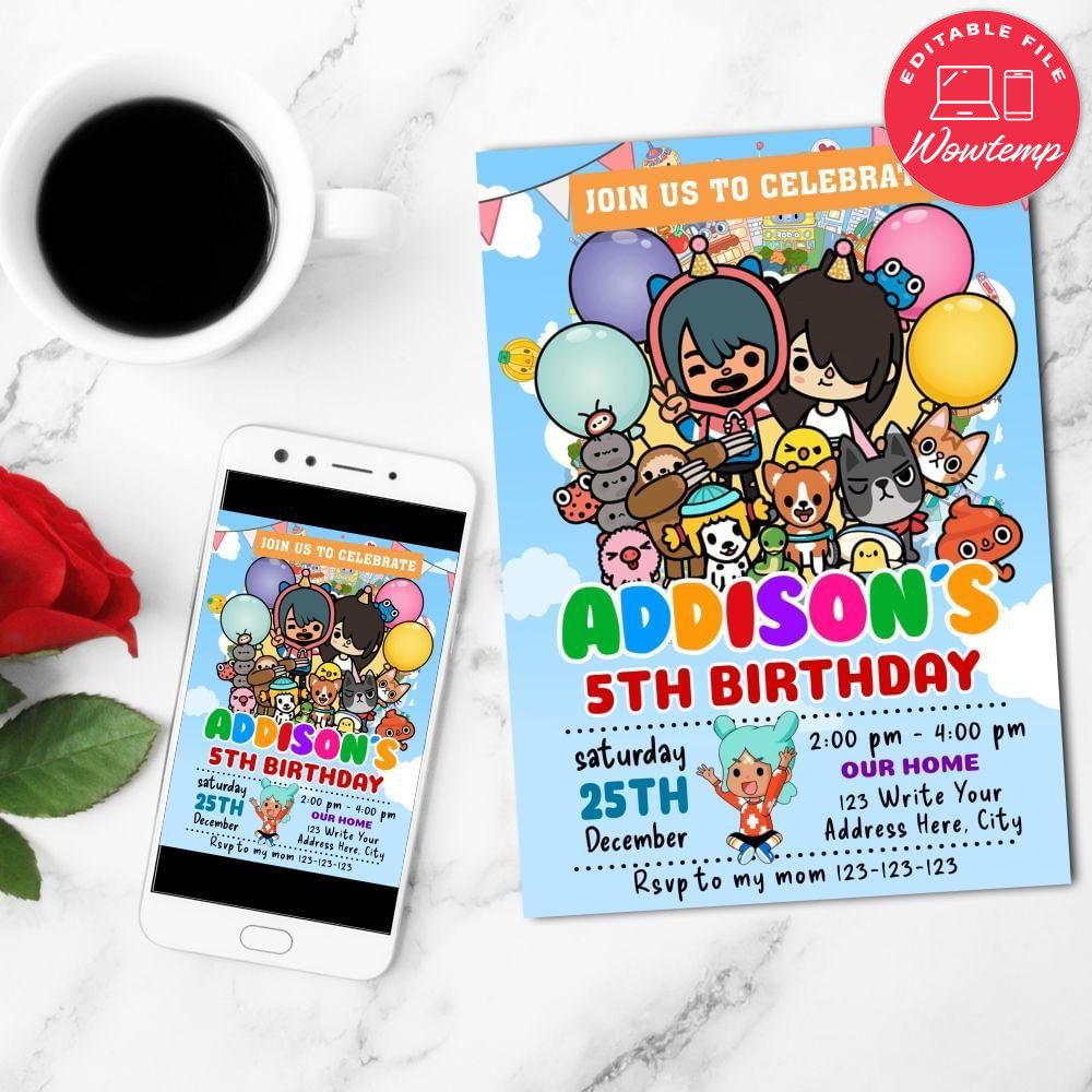 Toca Boca Birthday Flyer Customizable Template to Print at Home Instant Download