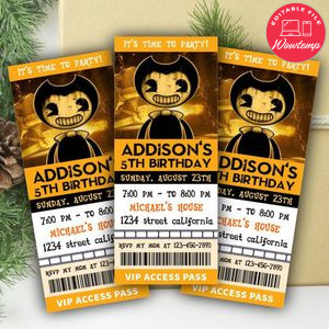 Bendy And The Ink Machine Ticket Invitation Customizable Template Instant Download